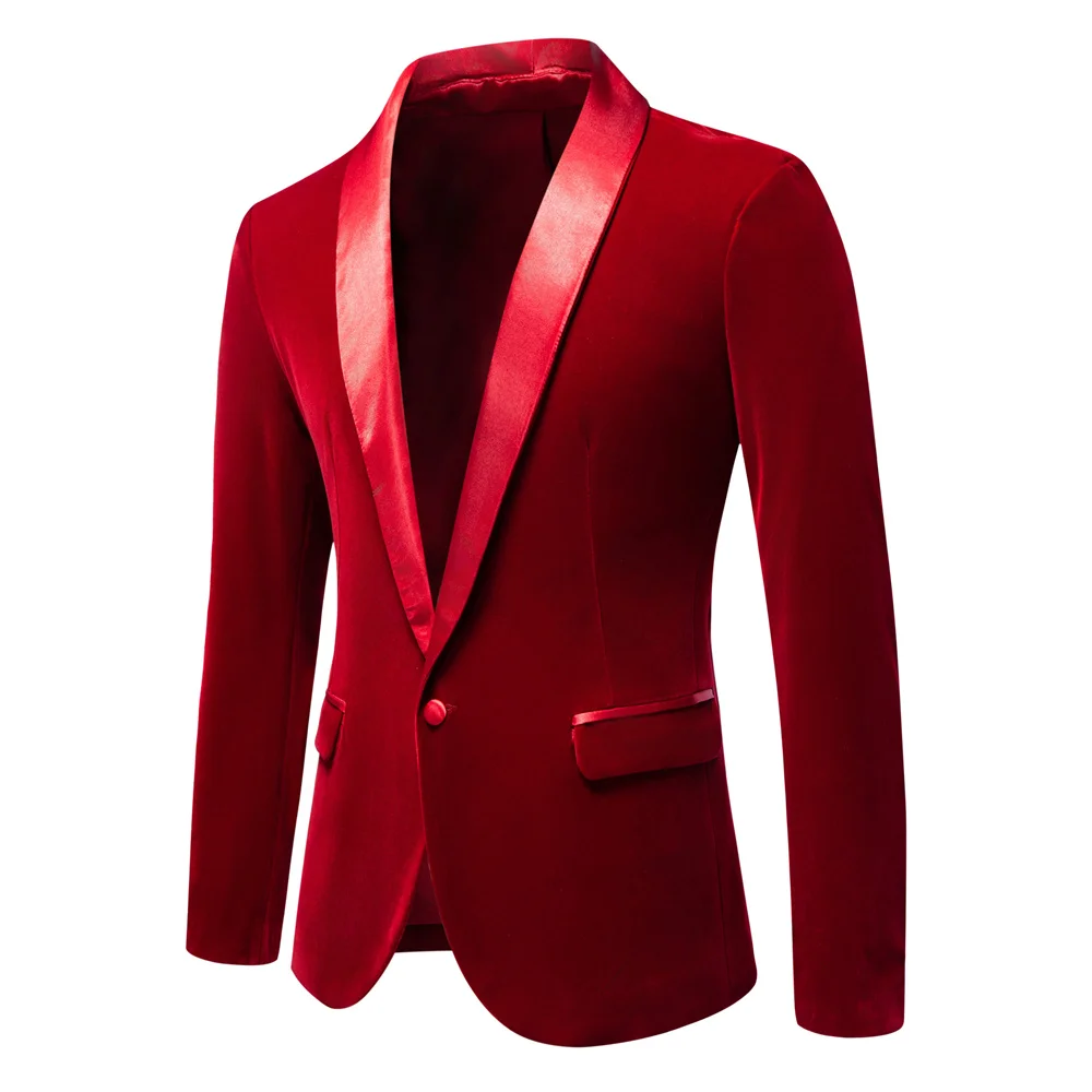 

New Arrivals: Men's Black Long-sleeve Blazer, Red Notched-collar Single-button Slim-fit Jacket, and Blue Corduroy Top.
