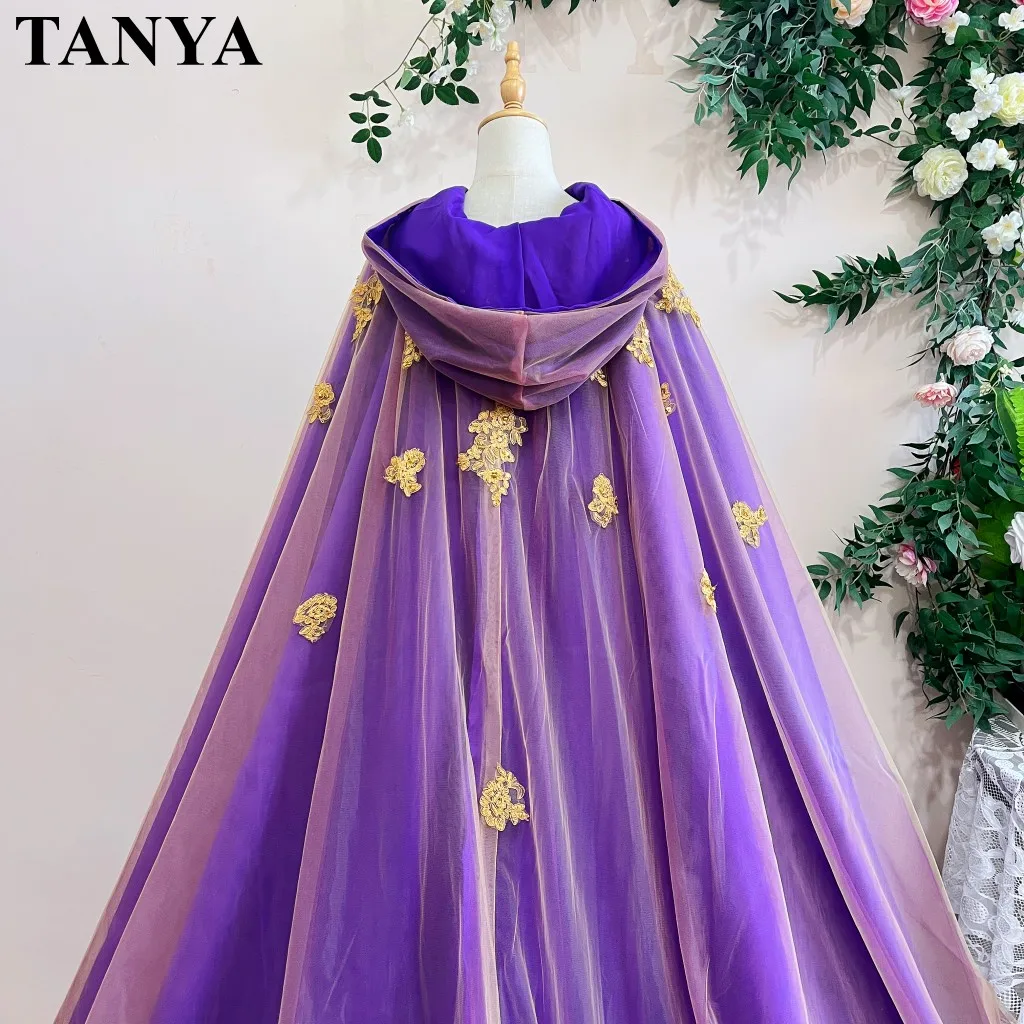 Purple Long Lady Cape With Gold Lace Appliques,Romantic Long Cape With  Hode,Wedding Bridal Wrap Outfit Coat ,100% Orignal Photo - AliExpress 320
