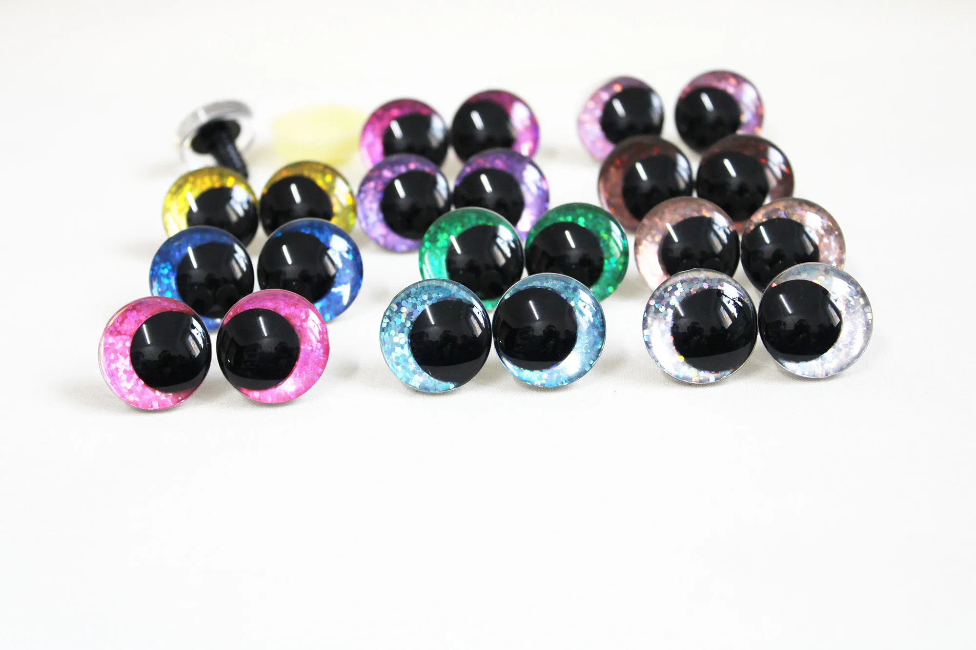 20szt 12mm-35mm 3D COMICAL ROUND GLITTER TOY EYES WITH WASHER COLOR OPTION-B11