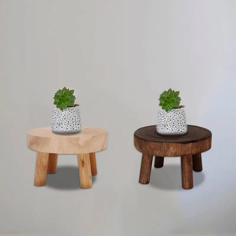 Garden Flower Pot Stand Solid Wood Round Bench Flower Pot Holder Plant and Succulent Flower Pot Base Display Stand Stool Home