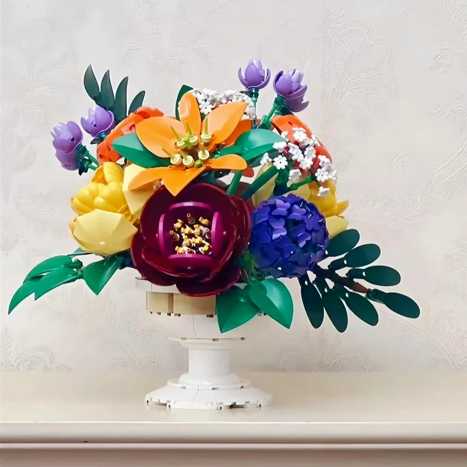 NEUE 2025 Blume Schlechte Bouquet Bausteine Kreative Hause Schreibtisch Anlage Dekoration Montieren