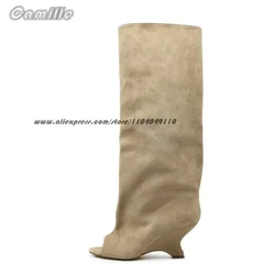 Solid Suede Strange Heel Peep Toe Modren Boots Open Toe Catwalk Style Lady Grace Boots 2025 New Fashion Knee High Casual Boots