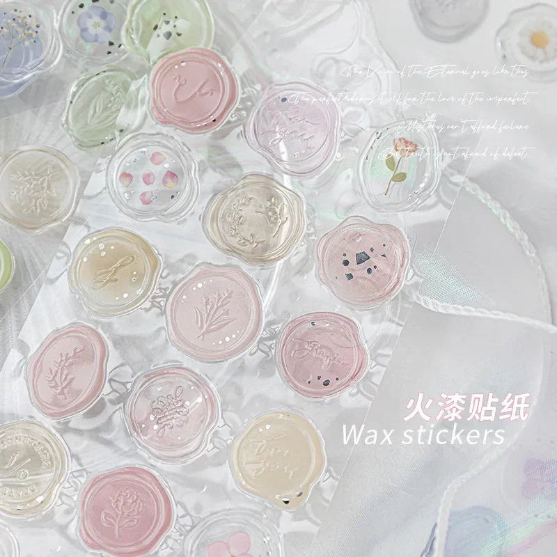 18pcs Transparent Envelope Seal Sticker Retro Gradient Floral Moon Star Style Wax Stamp Sticker DIY Decorative Scrapbook Sticker