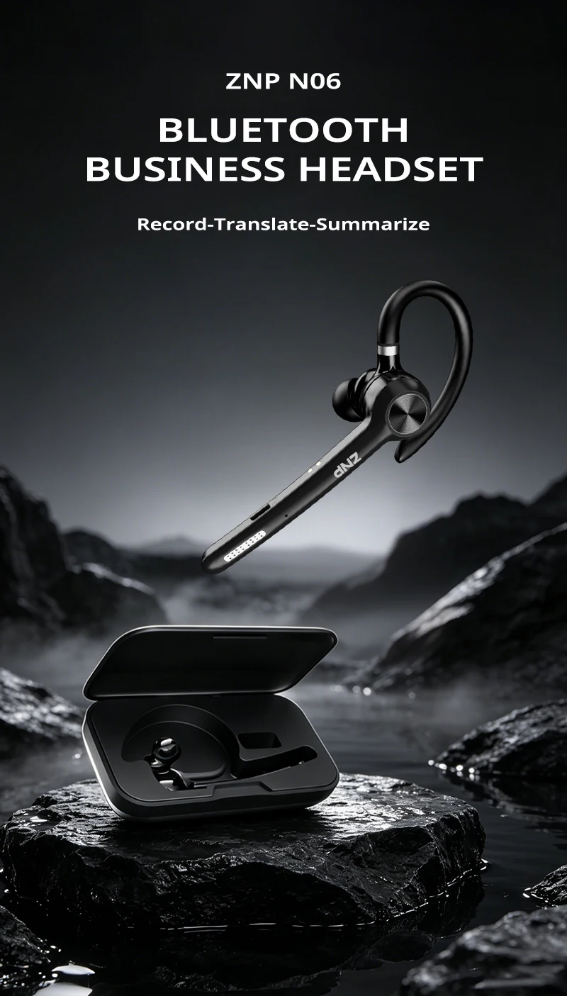 ZNP N06 Kabellose Übersetzungs-Ohrhörer, Business-KI-Meeting-Assistent, Audio-Transkription, Ohrbügel-Bluetooth-Kopfhörer, lange Akkulaufzeit – Detail 1
