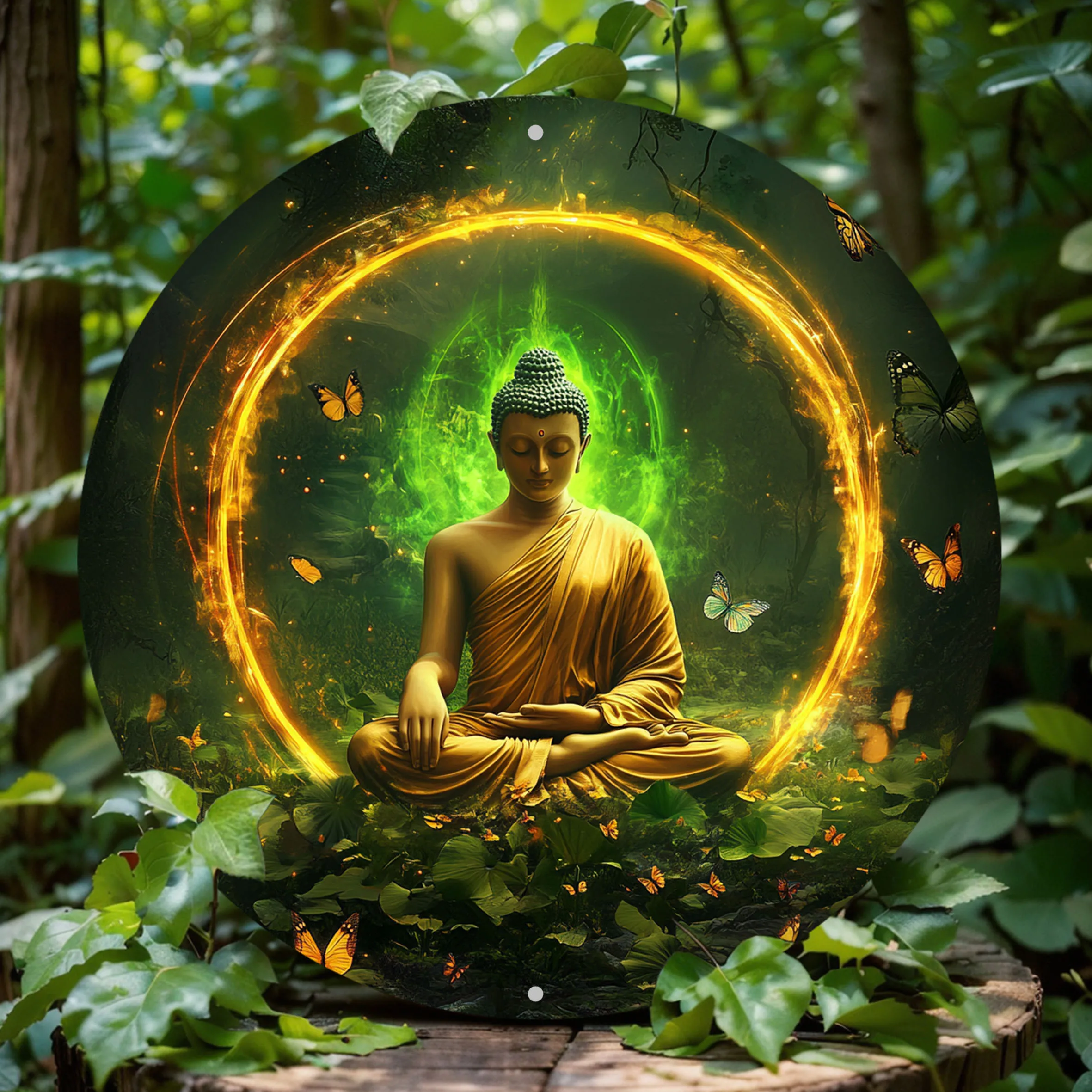 

[2D Flat] 1pc Serene Buddha Meditation 8x8" Aluminum Wall Art - Vibrant Nature & Butterflies Metal Sign, Durable & Easy-to-Clean