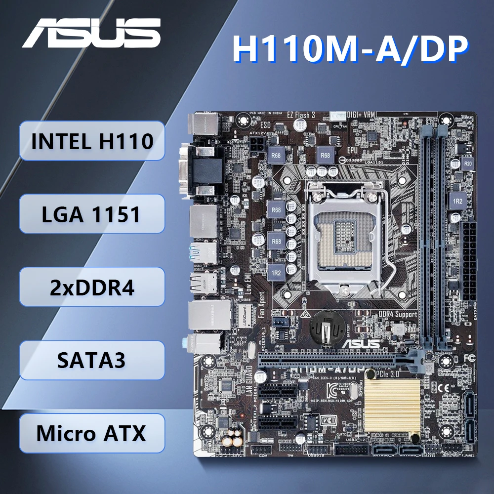 placa mae asus h110m a dp lga 1151 suporta cpu i5 6500 chipconjunto intel h110 ddr4 8gx2 pci e 30 usb 30 micro atx 01