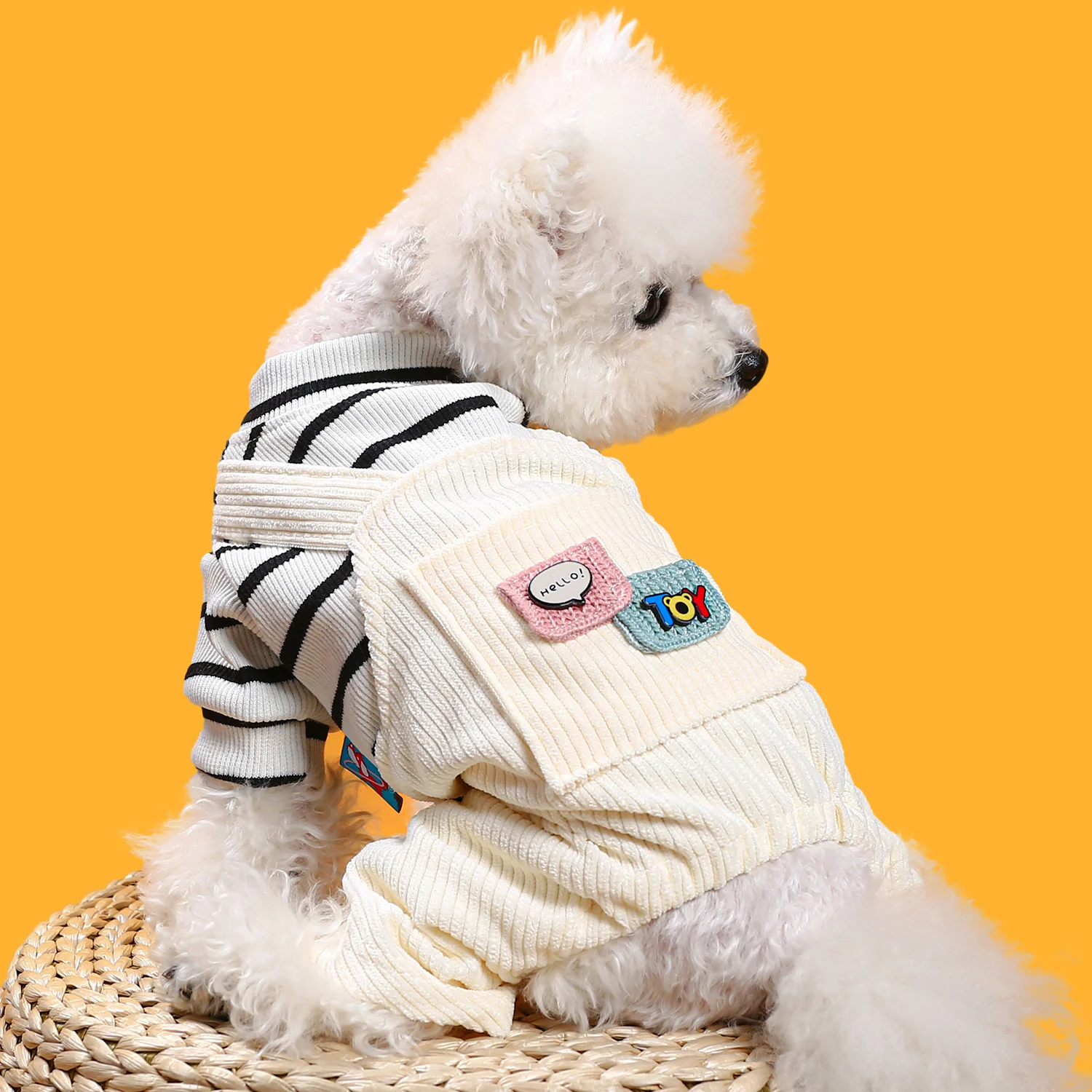 1PC Pet Clothing Dog Spring and Autumn Thickened Warm Stripe Four legged Strap Pants Suitable for Small and Medium sized Dogs