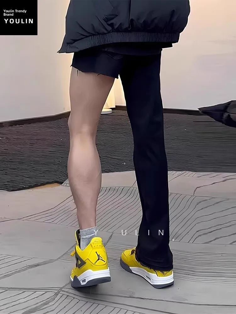 

Мужские джинсы Cleanfit Black Elastic Soft Denim: облегающие леггинсы в американском уличном стиле, слегка расклешенные брюки из хлопка для молодежи, тренд сезона.