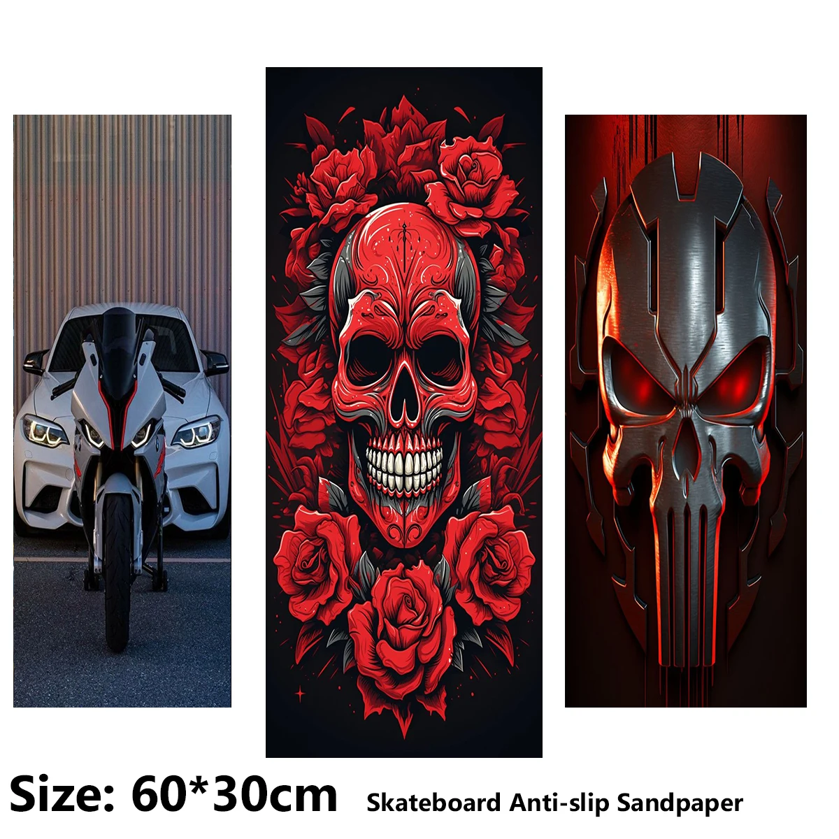 

Red Rose Armor Skull Pattern Electric Scooter Anti-slip Sticker Sandpaper Skateboard Grip Tape Sheet 60*30cm