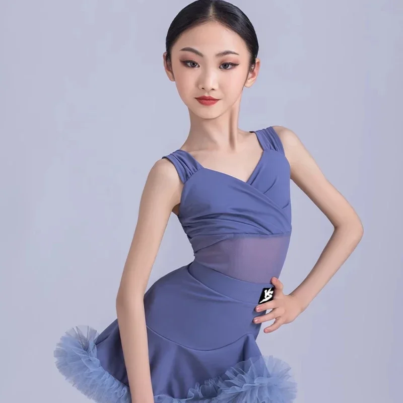 

girls latin ruffle dance dress cha cha samba suit rumba kids children ballroom professional competition costume practice salsa