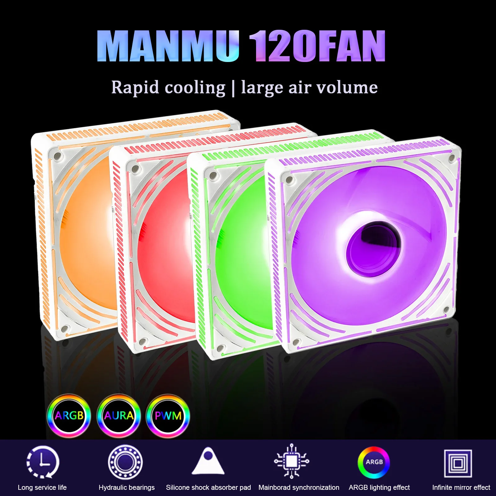 MANMU Gaming Cooling Fan 120mm Case Fan Rgb Computer Gaming Fan Cooler Fan For Pc Rgb Mirror For Computer Case