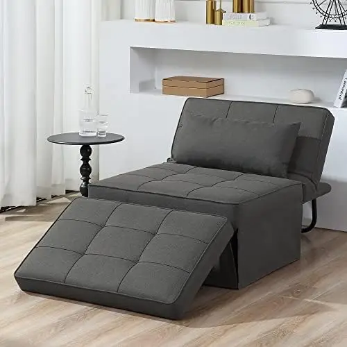 Sofa Bed, Set of 4 in 1 Multi-Function Folding Ottoman Breathable Linen Couch Bed with Adjustable Backrest Modern