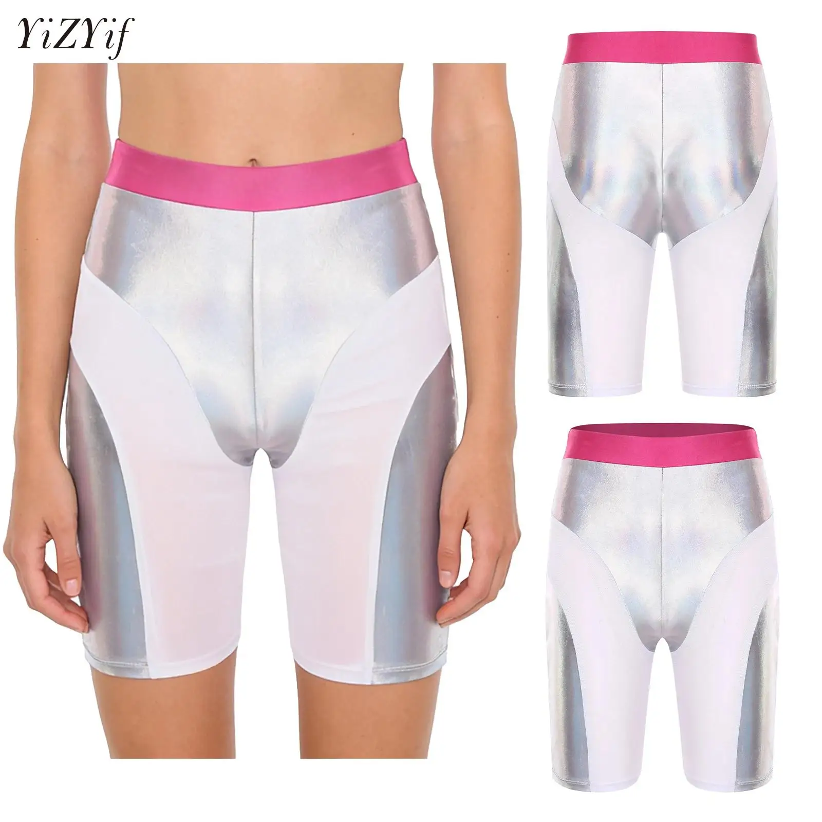 

Women's Leggings High Waisted Capri Leggings See Through Metallic Shiny Biker Shorts For Women Yoga Pants Workout Capri Pants
