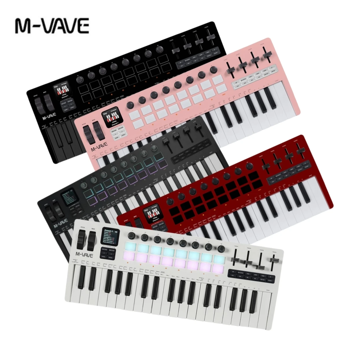 M-VAVE SMK-37 PRO 37-Tasten-MIDI-Tastatur unterstützt drahtlose Verbindung in mehreren Systeme, 16 Drum-Pads, Schallquellen-Farbtastatur