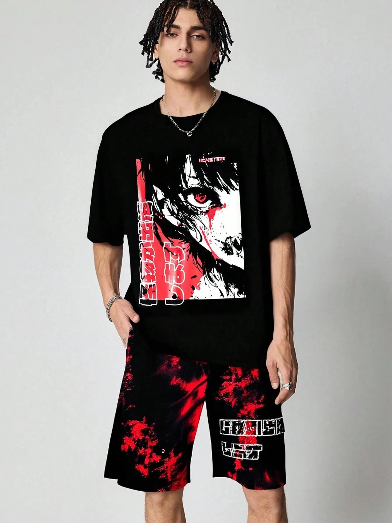 

2026 Summer New Men's Short-Sleeved Set with 3D Anime Pattern Print for Street Casual Fashion Comfortable and Soft