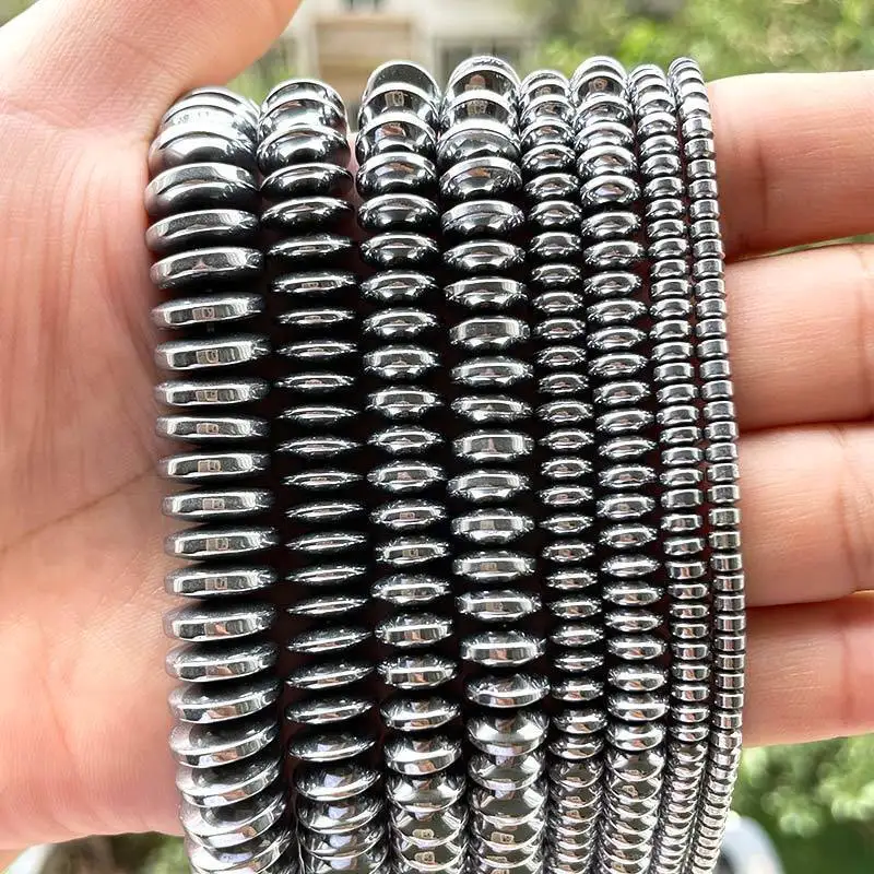 Silver Flat Disc Gasket Saucer Hematite Spacer Beads Stone for DIY Craft Charm Necklace Bracelet Accessories Jewelry Making 15\