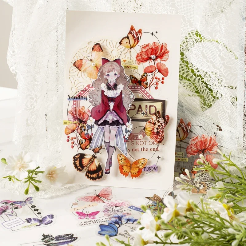 30Sheets Stickers Pack Stickers PET butterfly Scrapbooking Collage Material Decorative Handbook Stationery Sticker