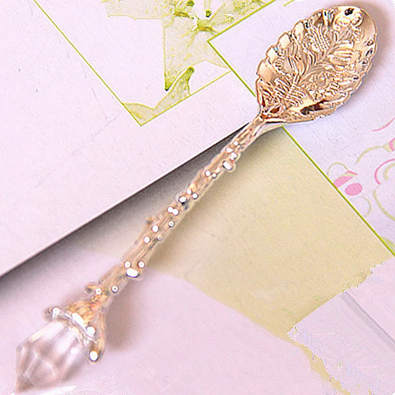 Crystal Vintage Pattern Small Coffee Tea Mini Spoon Mixing Gold Silver Spoon Cafeteria Station Accessories High Quality Retro