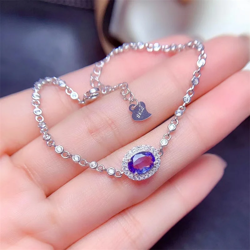 Real Genuine Natural Tanzanite Women S925 Charm Bracelet with Certificate 15+3cm