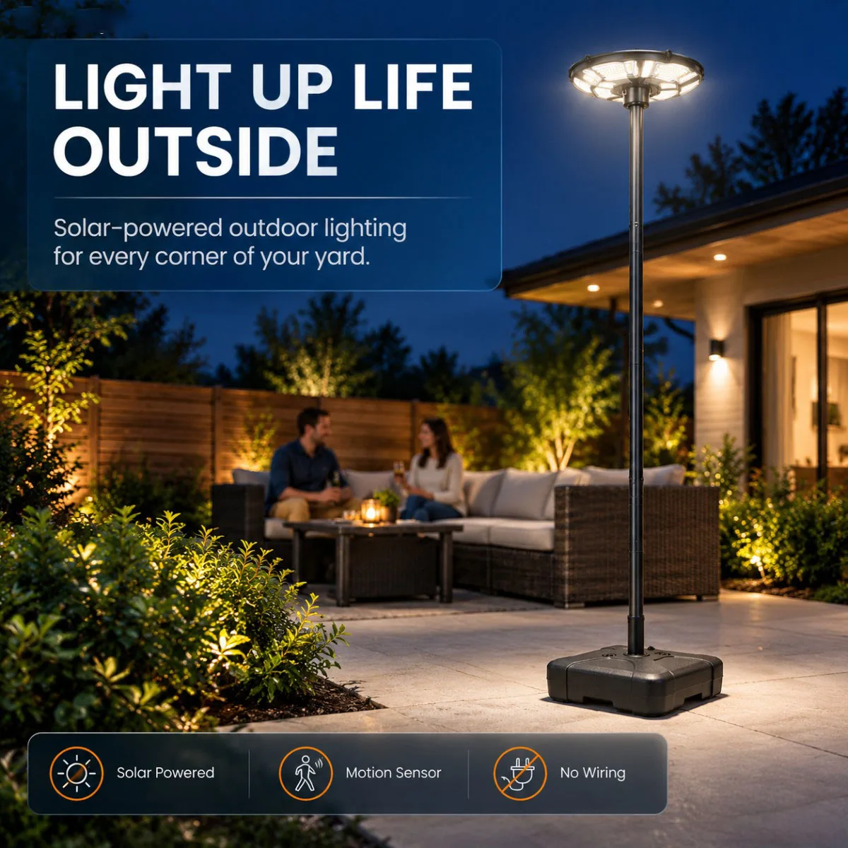 Solar Garden Lights Outdoor UFO 76/89in Solar Light Waterproof LED Landscape Lawn Lamp Adjustable Height Solar Powered Garden Pathway Light for Yard Patio Courtyard