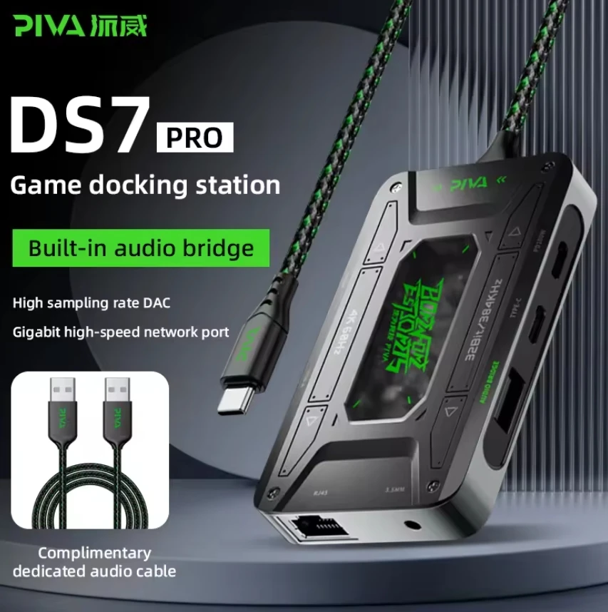 PIVA DS7PRO Docking Station Hub for Laptop Mini PC Tablet RJ45 100W PD Fast Charging Audio Adapter