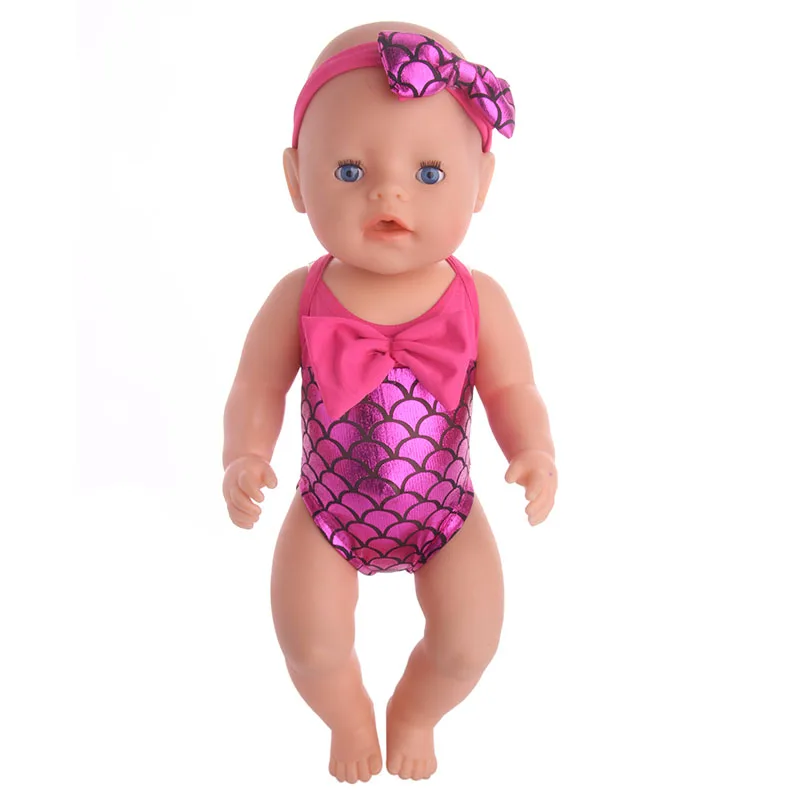 Head Flower Swimsuit Fish Scale Style For 43Cm Baby Items&18Inch American Doll Girl,Generation Born Baby Accessories For Clothes