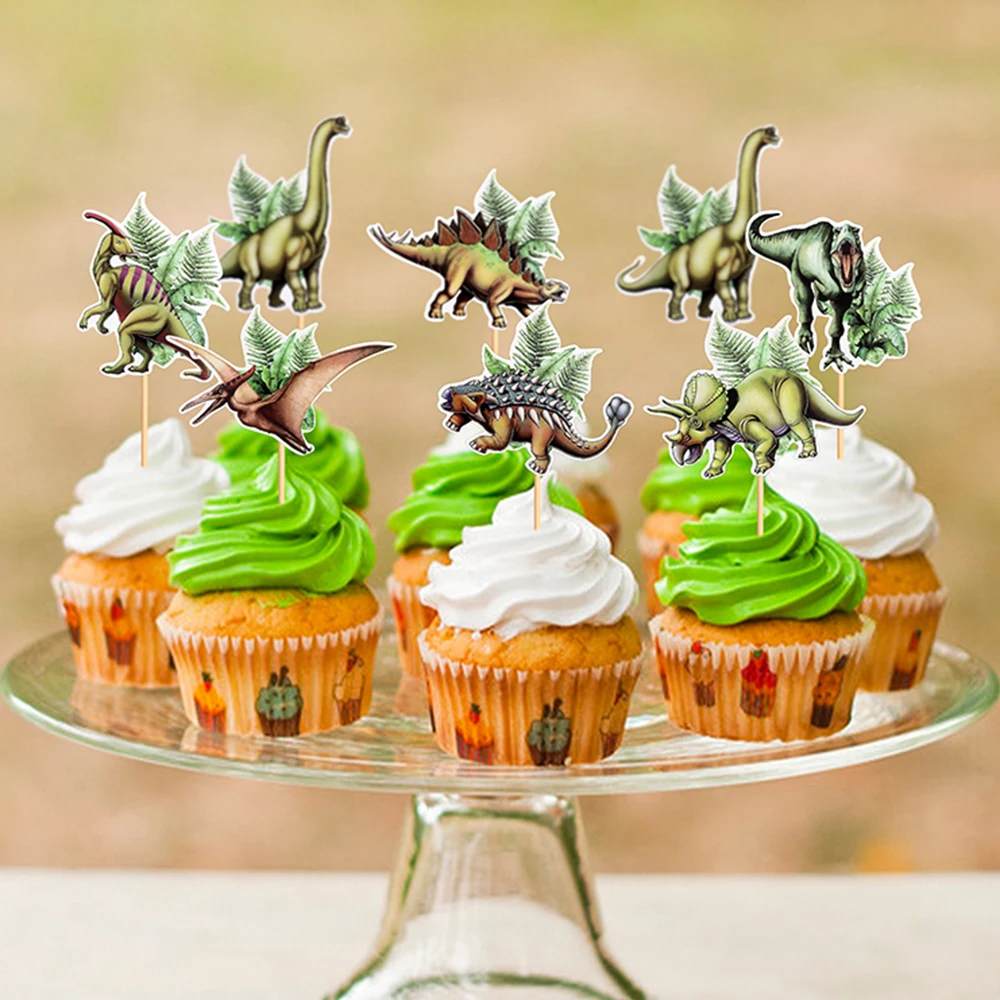 Dinosaur Cupcake Toppers Kids Birthday Roar T-Rex Dino Cake Decorations Kids Boys Dinosaur Theme Birthday Babyshower Cake Decor