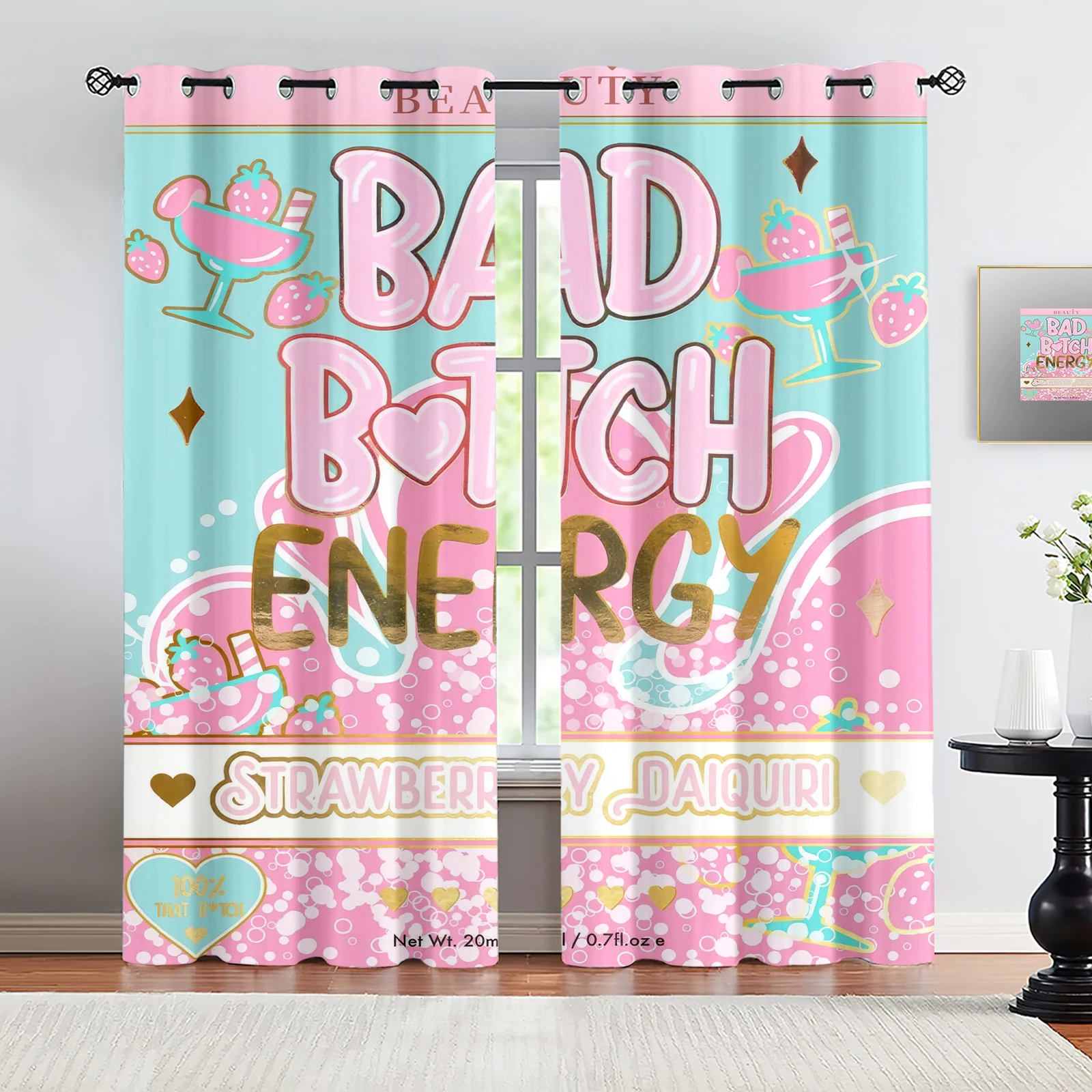 

Vibrant Pink Strawberry Cocktail Curtains Kawaii Y2K Print Window Drapes for Teen Girls Bedroom Birthday Gift Home Decor