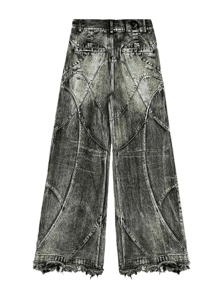 HOUZHOU Y2k Streetwear Punk Hip Hop Jeans Women Grunge Baggy Ripped Denim Trousers Gothic Vintage Distressed Wide Leg Jeans Goth