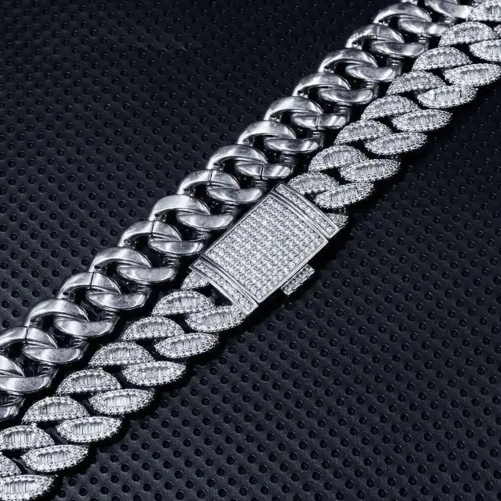 

Selling New Fashion 16mm Cz Fine Jewelry Necklace Gift Silver Plated 5a Zircon Cuban Link Chain Women Men