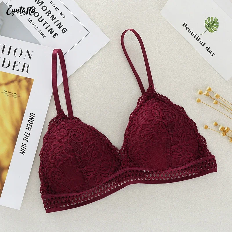 

Bras for Women Triangle Cup Sexy Lace Wireless Push Up Seamless Beauty Back Breathable Small Breast Female Lingerie