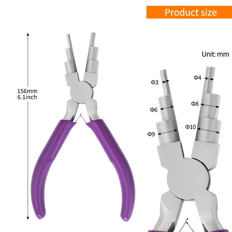 Jewelry Pliers 6-In-1 Bail Making Pliers Carbon Steel Wire Bending Looping Pliers for 3mm to 10mm Loops and Jump Rings