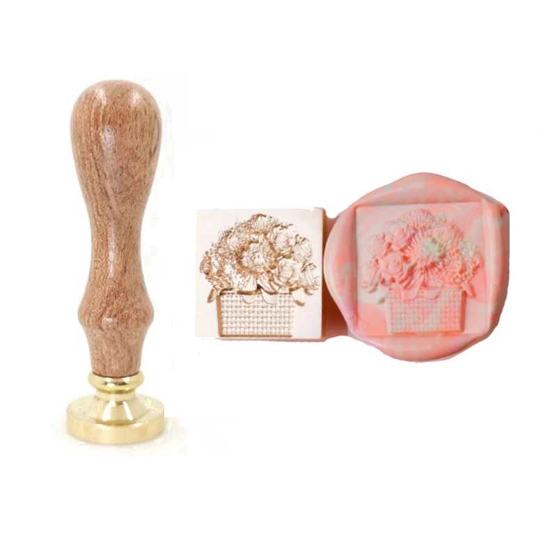 

Красота цветочная корзина восковая печать металлическая головка с деревянной ручкой, восковая печать для скрапбукинга, винтажный подарок высокое качество