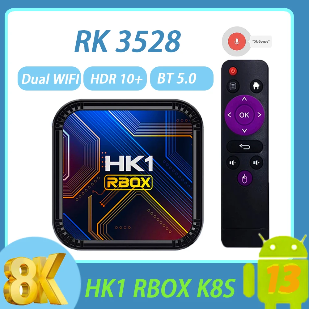 2024 HK1 K8S Tv Box Android 13 RK3528 Quad Core HDR10 8K WIFI6 Media Player H.265 Iptv Home Theater Streaming Media play Tvbox