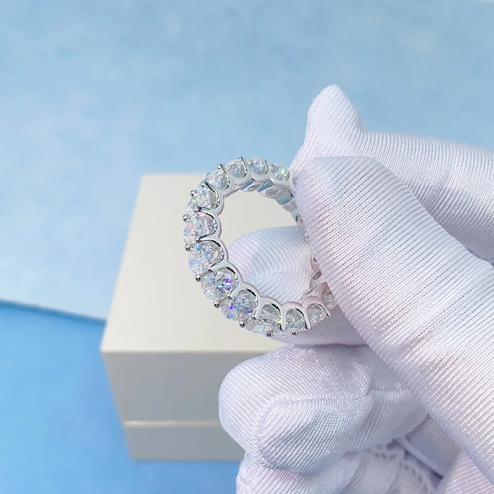 3x5mm 4x6mm D Color Oval Moissanite Eternity Ring for Men 925 Sterling Silver Iced Moissanite Diamond Wedding Band Pass Tester view 2