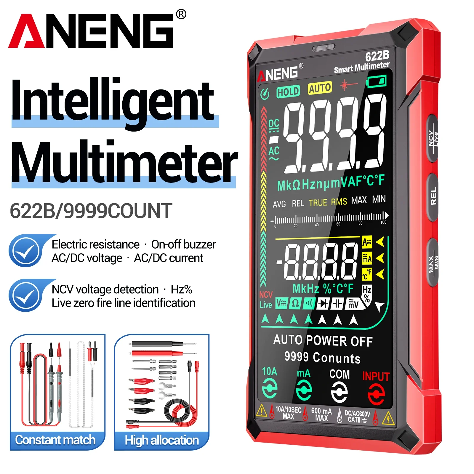 ANENG 622B color screen digital multimeter zero wire identification temperature diode on/off buzzer detection electrician meter