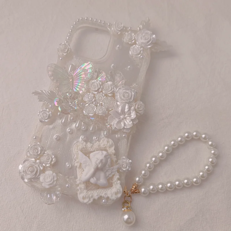 

4091 High-End Baroque Rose Cream Gel Phone Case Handmade Custom Design for iPhone 14 vivo Huawei Xiaomi Luxury Instagram Style