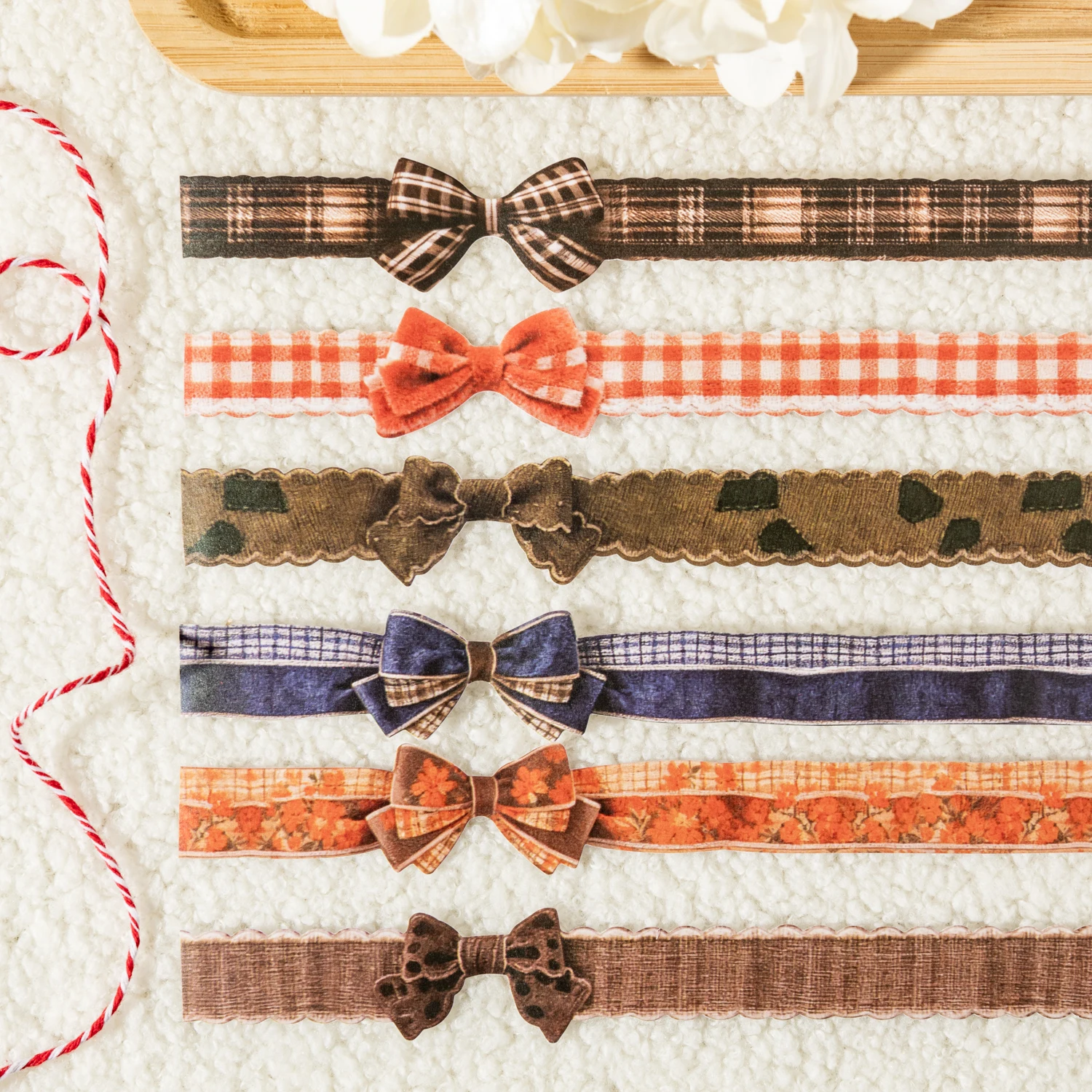 

1 Roll Bow Pattern Fabric Texture Themed Die-Cut Washi Tape for DIY Scrapbook Frame Collage Laptop Phone Cup Luggage Guitar Deco