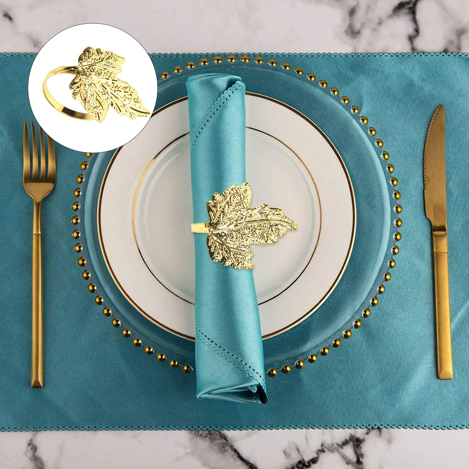 

3pcs Rings Stainless Steel Golden Elegant Leaf Napkin Rings Design for Wedding Party Table Decor Serviette Bands