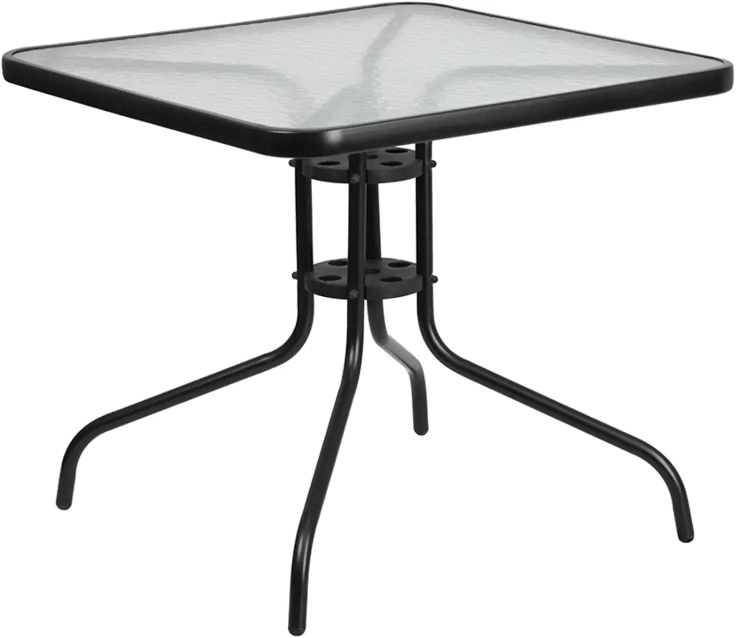 Set da pranzo per Patio da 5 pezzi con tavolo quadrato in metallo di vetro da 31.5 "e 4 sedie impilabili con schienale a doghe, Set tavolo e sedie da bistrot all'aperto