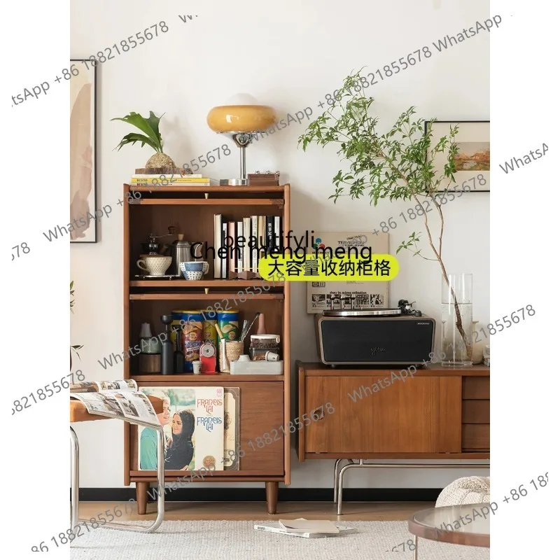 

Solid wood bookcase, medieval magazine storage cabinet in living room, Nordic retro floor storage, small side cabinet with door