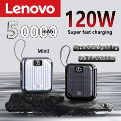 Lenovo-Mini batería portátil de 50000mAh, 120W, carga rápida, gran capacidad, 2 Cables, para iPhone, Xiaomi, Samsung, nuevo, 2024