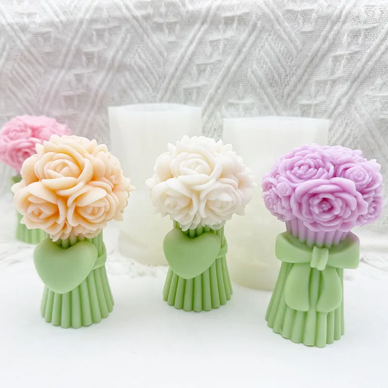 

Букет с бантом «Любовь», силиконовая форма для свечей, сделай сам, ручная работа, ароматерапевтические формы для букета роз для гипсового мыла, домашний декор