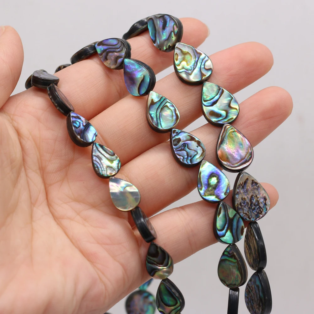10 Stück natürliche Perlen aus Abalone-Muschel, Tropfenform, zur Verwendung als Trennperlen für die Schmuckherstellung, zum Basteln von Halsketten, Armbändern und Ohrringen. – Detail 1