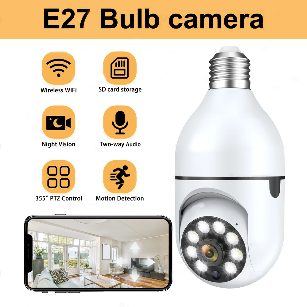 Cámara de vigilancia Wifi con bombilla E27, seguimiento humano automático, visión nocturna inalámbrica, Zoom HD, Monitor de seguridad interior, cámara Wifi