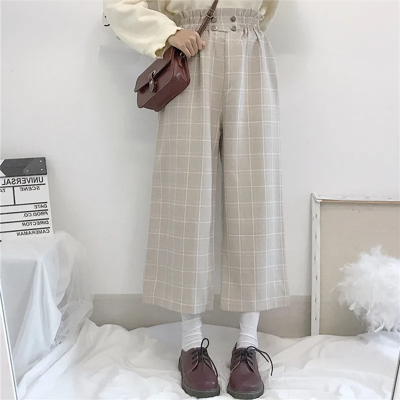 New Fashion dritto a vita alta Harajuk All-match allentato Streetwear donna pantaloni scozzesi coreano alla caviglia dolce Chic femminile