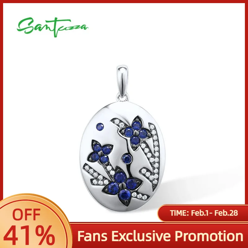 

Женский кулон с голубым цветком SANTUZZA, из серебра 925 пробы с белым Сапфиром И овальной формой, модные ювелирные украшения