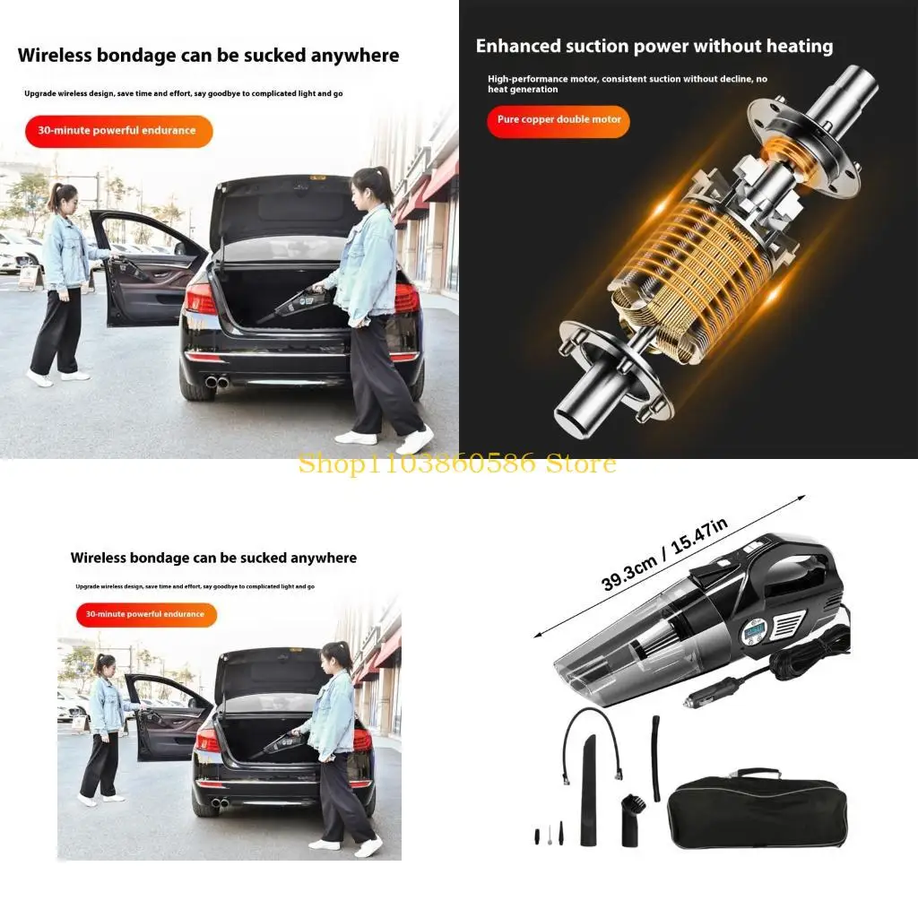 

242a 4 в 1 Car Vacuum Cleaner 120 Вт 6000pa Высокий мощный надув шин 12 В вакуум с цифровым фонариком давления в шинах