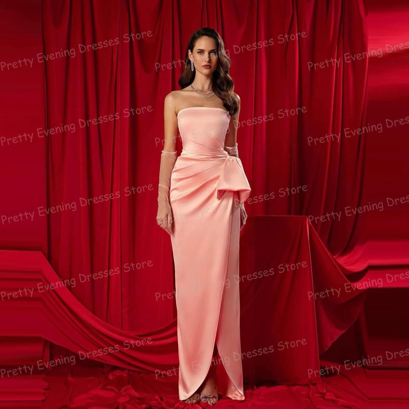 Semplici abiti da sera senza spalline sirena da donna Sexy senza maniche Prom Growns Backless High Split Satin Celebrity Party Vestidos