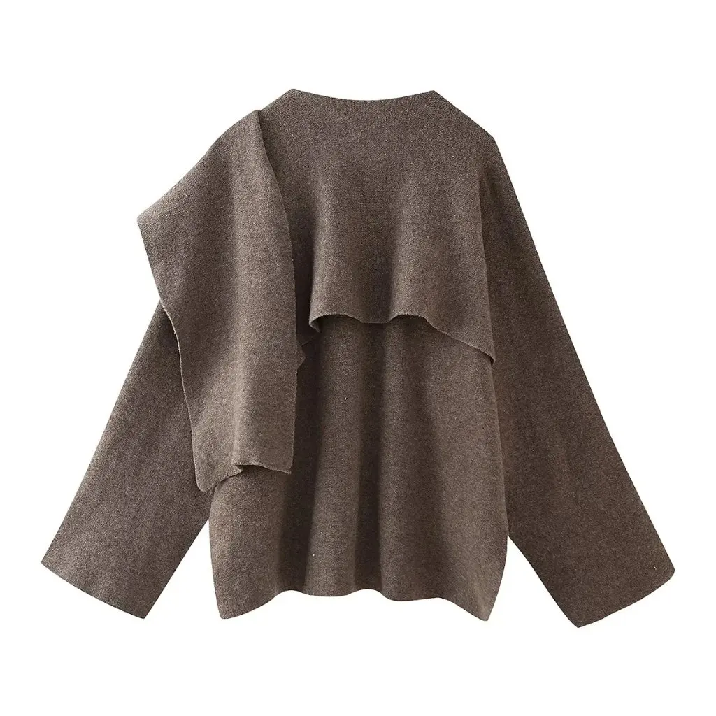 

Women's Knitted Cardigan round Neck Sweater Coat Autumn Winter New Style European American Design Scarf Included